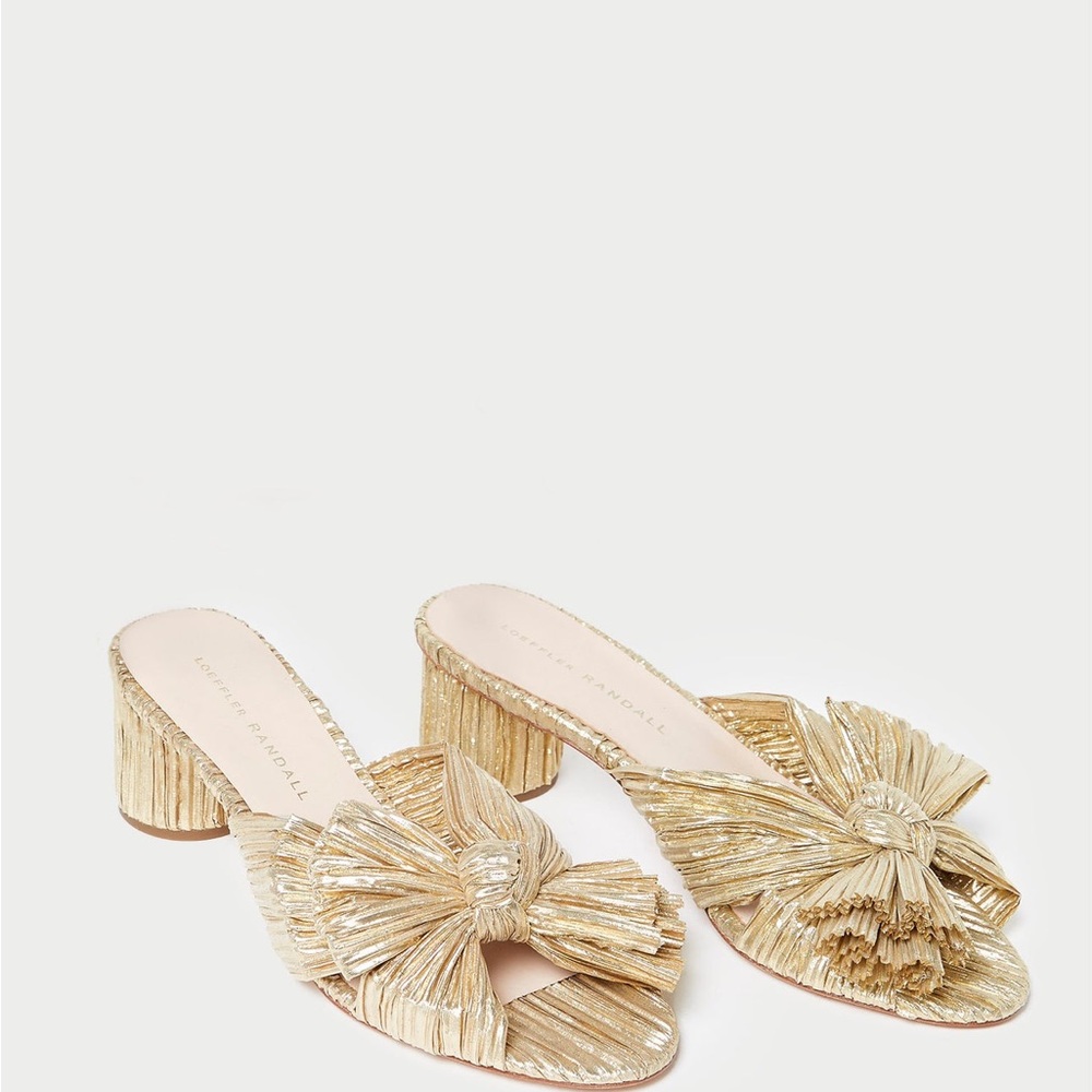 Loeffler Randall Emilia gold pleated bow heel